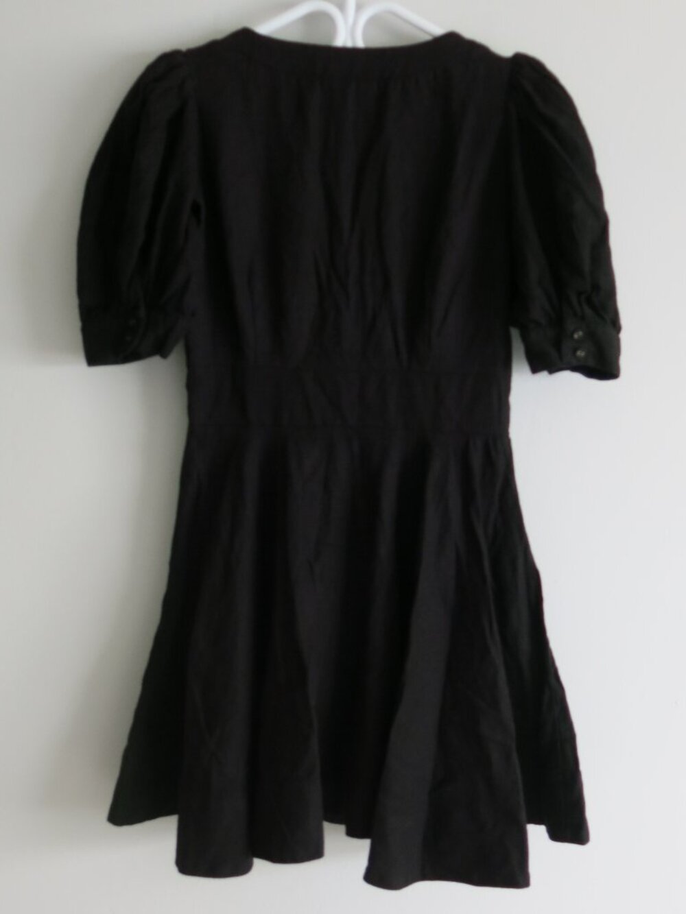 House of Harlow 1960 Black Linen Blend Lace Up V Neck Puff Sleeve Dress - Size 4 - Picture 4 of 9